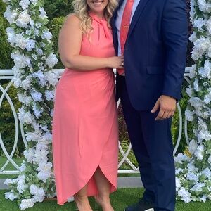 Julia Jordan peach midi halter key hole dress